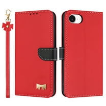 Allytechgroup Flip Wallet Case for iPhone 16e, RFID Blocking PU Leather Phone Case with Credit Card Slot Shoulder Strap Wrist Strap Shockproof Back Cover for iPhone 16e, Red