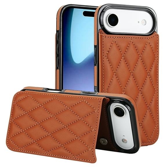 Allytechgroup Flip Wallet Case for iPhone Air with Card Slots, Premium PU Leather [RFID Blocking] [Double Magnetic Button] Kickstand Shell, Shockproof Anti-Fall Protective Case, Brown