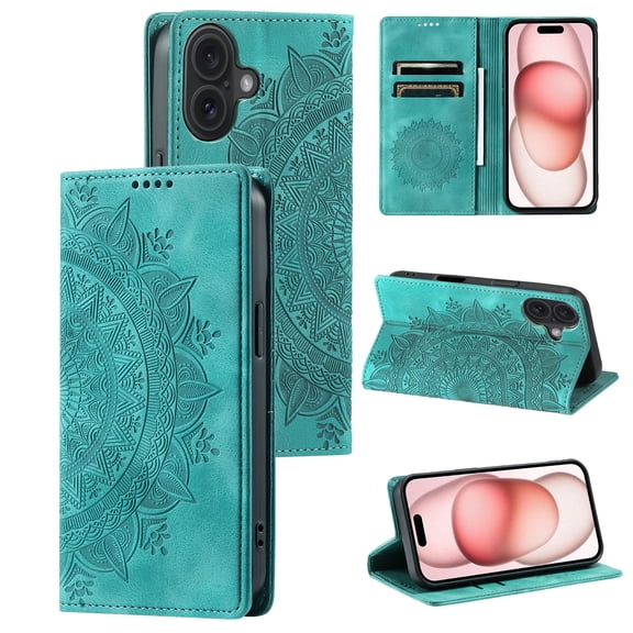 Allytechgroup Flip Wallet Case for iPhone 17, Built-in Credit Card Slot RFID Blocking PU Leather Rugged Stand Case Shockproof Protective Back Cover for iPhone 17, Green