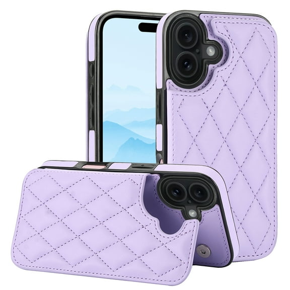 Allytechgroup Flip Wallet Case for iPhone 17 with Card Slots, Premium PU Leather [RFID Blocking] [Double Magnetic Button] Kickstand Shell, Shockproof Anti-Fall Protective Case, Purple