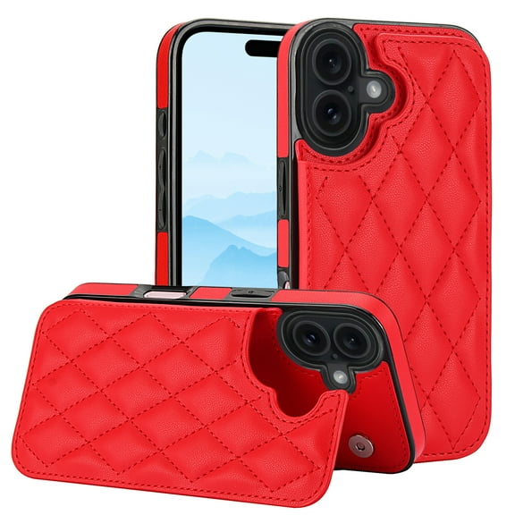 Allytechgroup Flip Wallet Case for iPhone 17 with Card Slots, Premium PU Leather [RFID Blocking] [Double Magnetic Button] Kickstand Shell, Shockproof Anti-Fall Protective Case, Red
