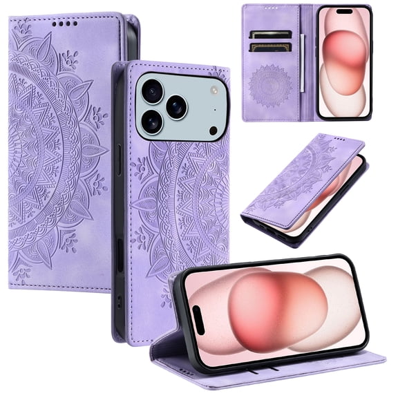 Allytechgroup Flip Wallet Case for iPhone 17 Pro, Built-in Credit Card Slot RFID Blocking PU Leather Rugged Stand Case Shockproof Protective Back Cover for iPhone 17 Pro, Purple