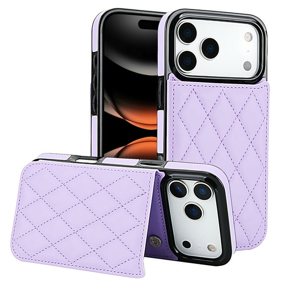 Allytechgroup Flip Wallet Case for iPhone 17 Pro with Card Slots, Premium PU Leather [RFID Blocking] [Double Magnetic Button] Kickstand Shell, Shockproof Anti-Fall Protective Case, Purple