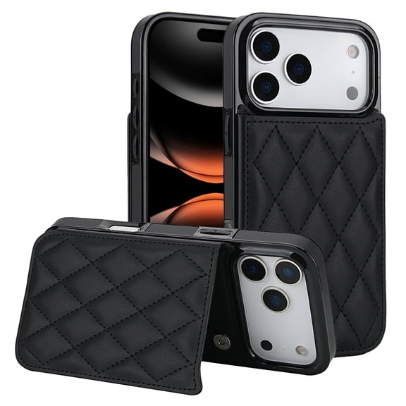 Allytechgroup Flip Wallet Case for iPhone 17 Pro Max with Card Slots, Premium PU Leather [RFID Blocking] [Double Magnetic Button] Kickstand Shell, Shockproof Anti-Fall Protective Case, Black
