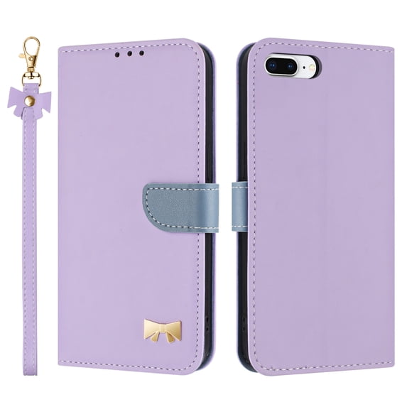 Allytechgroup Flip Wallet Case for iPhone 8 Plus/7 Plus, RFID Blocking PU Leather Phone Case with Credit Card Slot Shoulder Strap Wrist Strap Shockproof Back Cover for iPhone 8 Plus/7 Plus, Purple