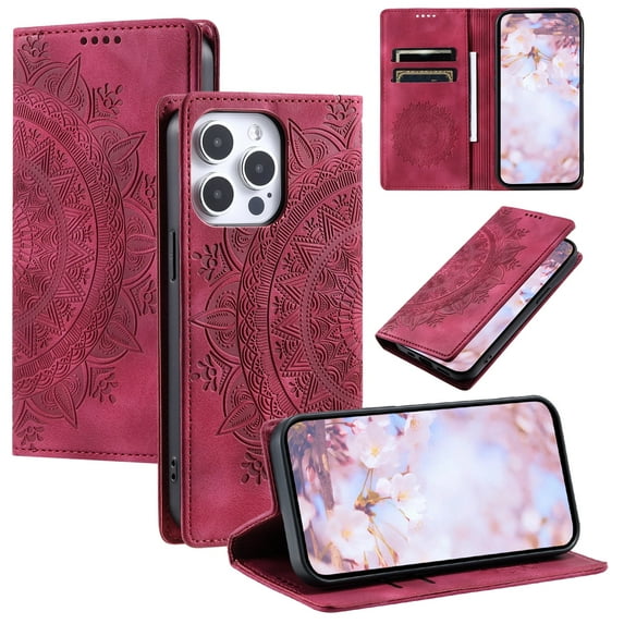 Allytechgroup Flip Wallet Case for iPhone XR, Built-in Credit Card Slot RFID Blocking PU Leather Rugged Stand Phone Case Shockproof Protective Back Cover for iPhone XR, Red