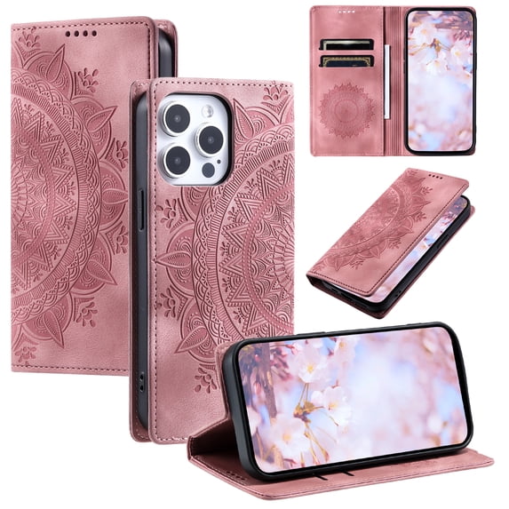 Allytechgroup Flip Wallet Case for iPhone XR, Built-in Credit Card Slot RFID Blocking PU Leather Rugged Stand Phone Case Shockproof Protective Back Cover for iPhone XR, Pink