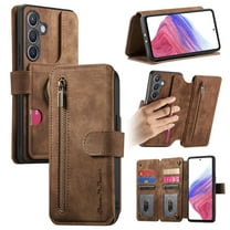 Allytechgroup Flip Wallet Cover Case for Samsung Galaxy S25 FE 6.7", RFID Blocking Retro PU Leather Shell with Cards Slots Zipper Pocket Ring Holder Kickstand Protective Case for Women Men, Brown