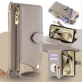 thumbnail image 1 of Allytechgroup Flip Wallet Phone Case for Samsung Galaxy A25 5G with Credit Card Slot, Shoulder Strap PU Leather Zipper Wallet Phone Case Shockproof Full Body Cover for Women Girls, Gray, 1 of 8