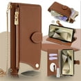 thumbnail image 1 of Allytechgroup Flip Wallet Phone Case for Samsung Galaxy A54 5G with Credit Card Slot, Shoulder Strap PU Leather Zipper Wallet Phone Case Shockproof Full Body Cover for Women Girls, Brown, 1 of 8