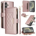 thumbnail image 1 of Allytechgroup Flip Wallet Phone Case for Samsung Galaxy S22, Shockproof Case with Credit Card Slot Shoulder Strap Lanyard Zipper PU Leather Phone Case for Women Girls, Rosegold, 1 of 6