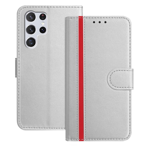 Allytechgroup Flip Wallet Phone Case for Samsung Galaxy S22 Ultra, RFID Blocking PU Leather Built-in Credit Card Slot Stand Shockproof Full Body Protective for Samsung Galaxy S22 Ultra, Silver