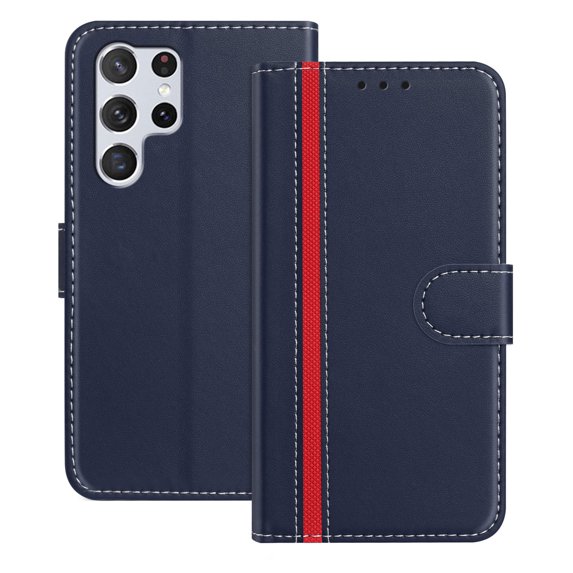 Allytechgroup Flip Wallet Phone Case for Samsung Galaxy S22 Ultra, RFID Blocking PU Leather Built-in Credit Card Slot Stand Shockproof Full Body Protective for Samsung Galaxy S22 Ultra, Blue
