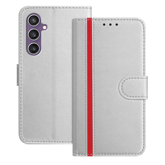 Allytechgroup Flip Wallet Phone Case for Samsung Galaxy S23 FE, RFID Blocking PU Leather Built-in Credit Card Slot Stand Shockproof Full Body Protective for Samsung Galaxy S23 FE, Silver