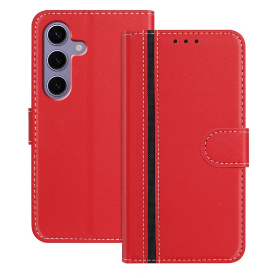 Allytechgroup Flip Wallet Phone Case for Samsung Galaxy S24 FE, RFID Blocking PU Leather Built-in Credit Card Slot Stand Shockproof Full Body Protective for Samsung Galaxy S24 FE, Red