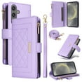 thumbnail image 1 of Allytechgroup Flip Wallet Phone Case for Samsung Galaxy S24 FE, Shockproof Case with Credit Card Slot Shoulder Strap Lanyard Zipper PU Leather Phone Case for Women Girls, Purple, 1 of 6