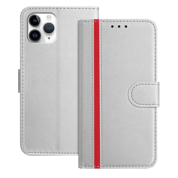 Allytechgroup Flip Wallet Phone Case for iPhone 11 Pro, RFID Blocking PU Leather Built-in Credit Card Slot Stand Shockproof Full Body Protective for iPhone 11 Pro, Silver