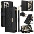 thumbnail image 1 of Allytechgroup Flip Wallet Phone Case for iPhone 11, Shockproof Case with Credit Card Slot Shoulder Strap Lanyard Zipper PU Leather Phone Case for Women Girls, Black, 1 of 8