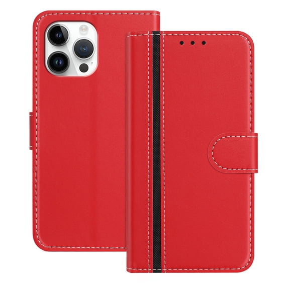Allytechgroup Flip Wallet Phone Case for iPhone 13 Pro Max, RFID Blocking PU Leather Built-in Credit Card Slot Stand Shockproof Full Body Protective for iPhone 13 Pro Max, Red