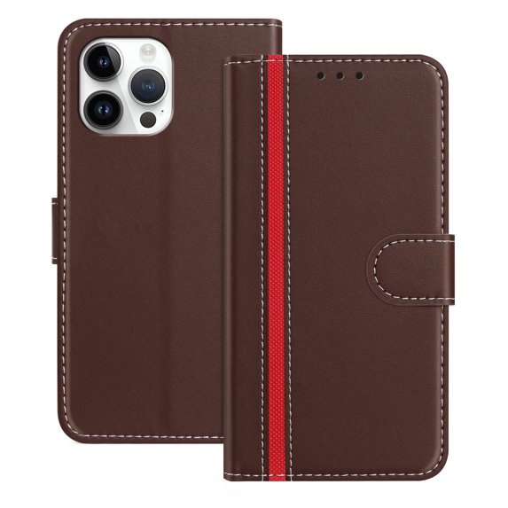 Allytechgroup Flip Wallet Phone Case for iPhone 13 Pro Max, RFID Blocking PU Leather Built-in Credit Card Slot Stand Shockproof Full Body Protective for iPhone 13 Pro Max, Brown