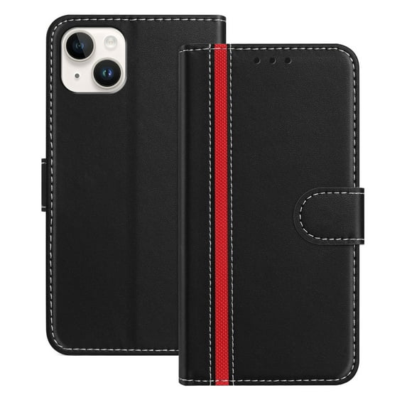 Allytechgroup Flip Wallet Phone Case for iPhone 15 Plus, RFID Blocking PU Leather Built-in Credit Card Slot Stand Shockproof Full Body Protective for iPhone 15 Plus, Black