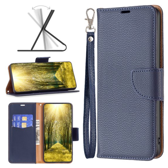 Allytechgroup Flip Wallet Phone Case for iPhone 16 with Lanyard, RFID Blocking PU Leather Case with Kickstand Credit Card Slot Full Body Protective for iPhone 16, Blue