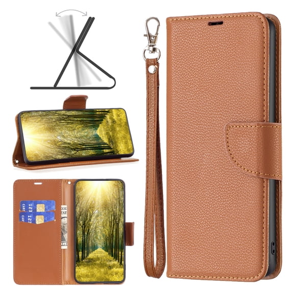 Allytechgroup Flip Wallet Phone Case for iPhone 16 Plus with Lanyard, RFID Blocking PU Leather Case with Kickstand Credit Card Slot Full Body Protective for iPhone 16 Plus, Brown