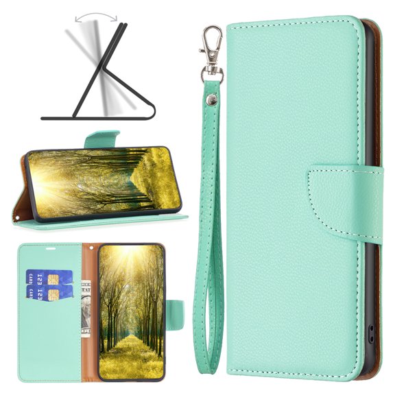 Allytechgroup Flip Wallet Phone Case for iPhone 16 Pro with Lanyard, RFID Blocking PU Leather Case with Kickstand Credit Card Slot Full Body Protective for iPhone 16 Pro, Green