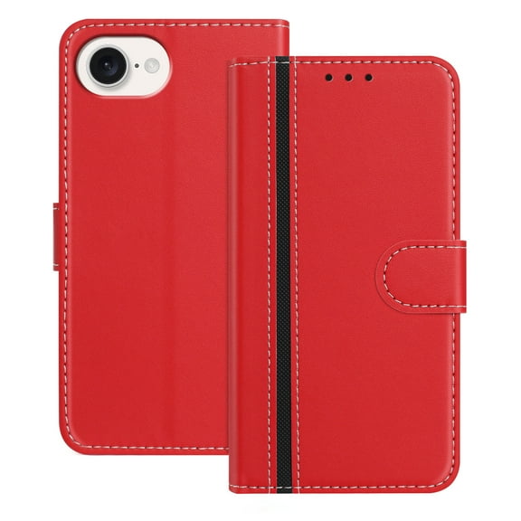 Allytechgroup Flip Wallet Phone Case for iPhone 16e, RFID Blocking PU Leather Built-in Credit Card Slot Stand Shockproof Full Body Protective for iPhone 16e, Red