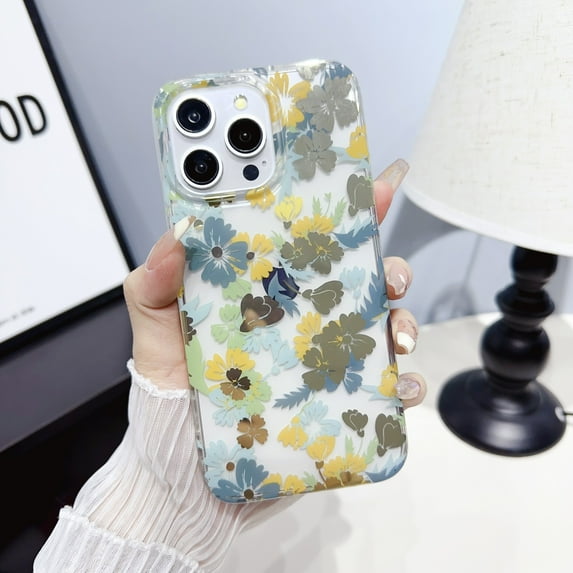 Allytechgroup Floral Series Case for Apple iPhone 14 Pro, Soft TPU Clear Back Cover Anti-Yellowing Shockproof Protective Bumper Phone Case for Girls Women, B