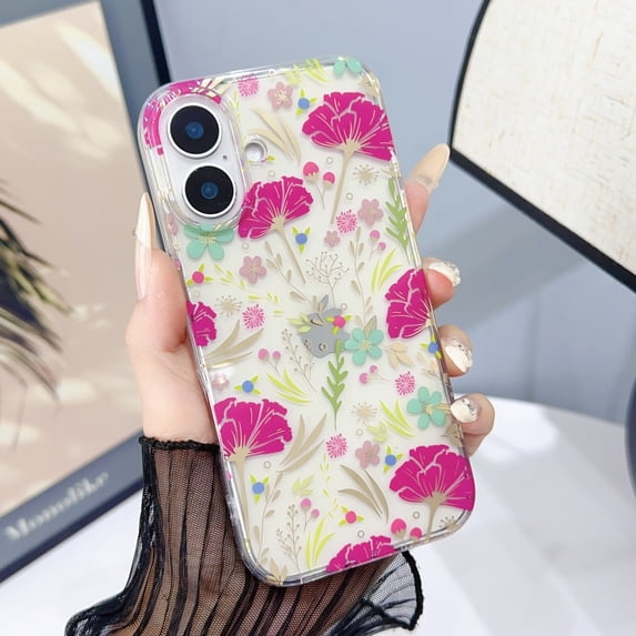 Allytechgroup Floral Series Case for Apple iPhone 16 Plus, Soft TPU Clear Back Cover Anti-Yellowing Shockproof Protective Bumper Phone Case for Girls Women