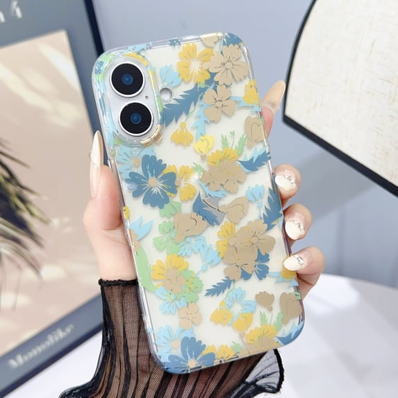 Allytechgroup Floral Series Case for Apple iPhone 16 Plus, Soft TPU Clear Back Cover Anti-Yellowing Shockproof Protective Bumper Phone Case for Girls Women