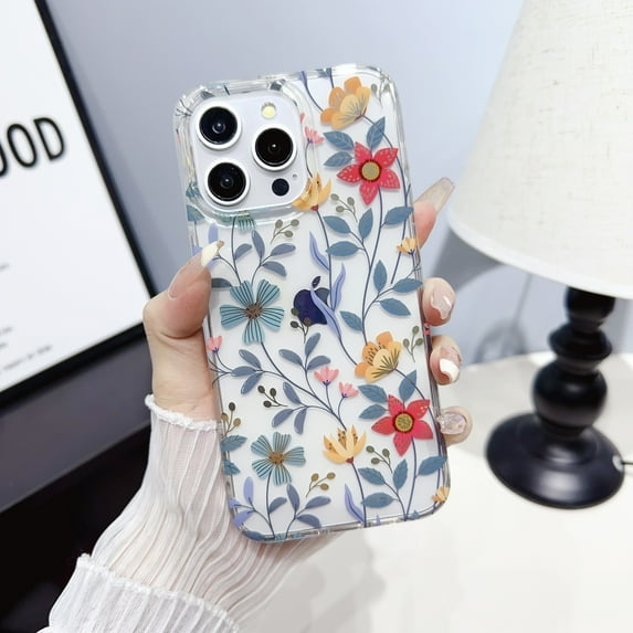 Allytechgroup Floral Series Case for Apple iPhone 16 Pro, Soft TPU Clear Back Cover Anti-Yellowing Shockproof Protective Bumper Phone Case for Girls Women