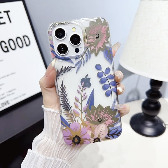 Allytechgroup Floral Series Case for Apple iPhone 17 Pro, Lightweight Soft TPU Clear Back Cover Anti-Yellowing Shockproof Protective Bumper Phone Case for iPhone 17 Pro Girls Women, C
