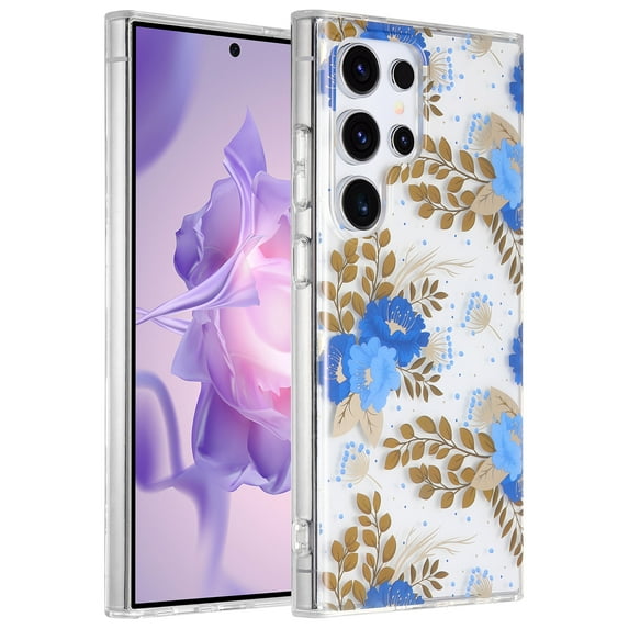 Allytechgroup Floral Series Case for Samsung Galaxy S24 FE Women Girls, Soft TPU Clear Back Cover Anti-Yellowing Shockproof Protective Bumper Phone Case for Samsung Galaxy S24 FE, E