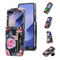 thumbnail image 1 of Allytechgroup Floral Series Galaxy Z Flip 4 Case Wallet - Fashionable Phone Case for Samsung Galaxy Z Flip 4 with Card Slots and Crossbody Shoulder Strap, Black, 1 of 12