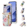 thumbnail image 1 of Allytechgroup Floral Series Galaxy Z Flip 4 Case Wallet - Fashionable Phone Case for Samsung Galaxy Z Flip 4 with Card Slots and Crossbody Shoulder Strap, White, 1 of 11