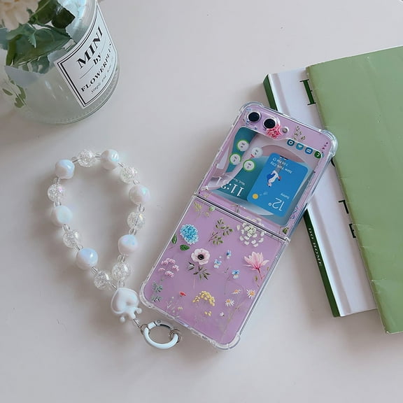 Allytechgroup Flower Series Slim Phone Case for Samsung Galaxy Z Flip 7, Soft TPU Back Cover with Hand Wrist Stylish Shockproof Bumper Case for Galaxy Z Flip7