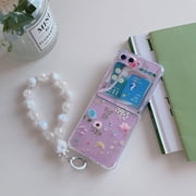 Allytechgroup Flower Series Slim Phone Case for Samsung Galaxy Z Flip 7, Soft TPU Back Cover with Hand Wrist Stylish Shockproof Bumper Case for Galaxy Z Flip7