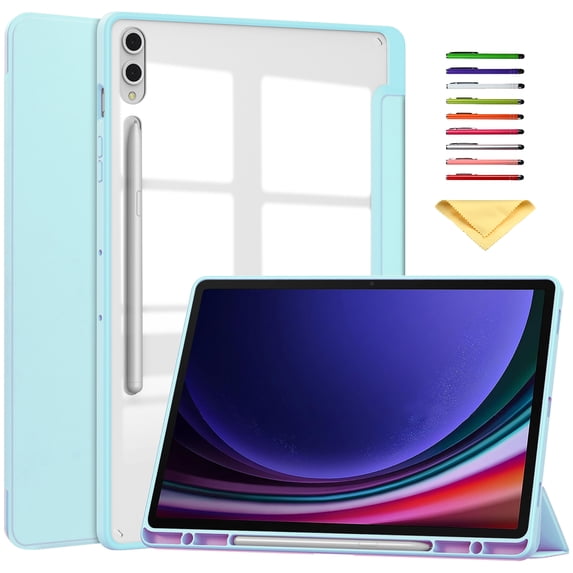 Allytechgroup Folio Case for Samsung Galaxy Tab S9 11 inch 2023 Released (Model Number: SM-X710/X716B/X718U), Slim Trifold Stand Cover with Pencil Holder Clear Back Shell Shockproof Cover, Skyblue