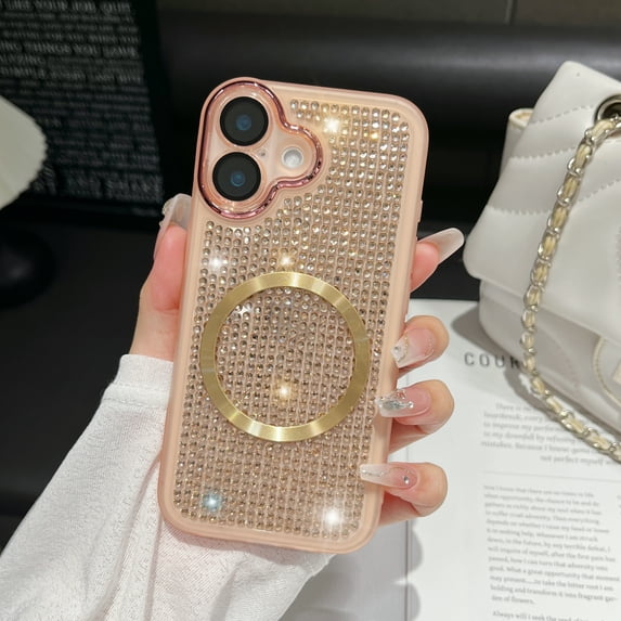Allytechgroup For iPhone 14 Case 2024, with Wrist Strap Chain Women Girls Shockproof Bumper Protective Cover For iPhone 14, Gold