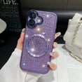 thumbnail image 1 of Allytechgroup For iPhone 16 Case with Magnetic, Luxury Sparkly Diamond Rhinestones with Wrist Strap Chain Women Girls Shockproof Bumper Protective Cover For iPhone 16, Purple, 1 of 1