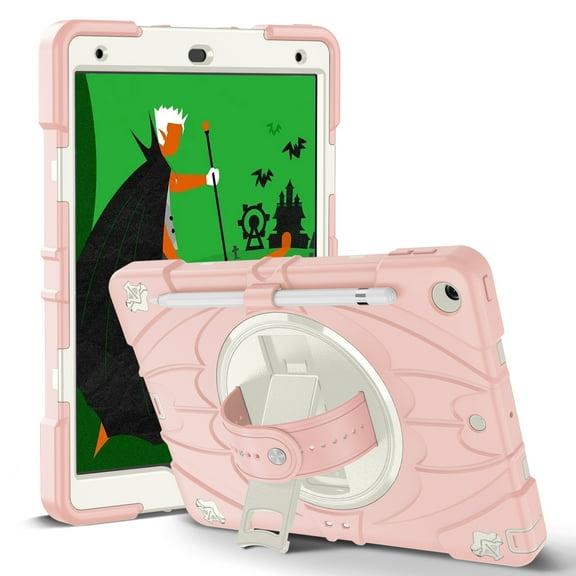 Allytechgroup ForiPad 10.2 Inch (2021/2020/2019 Model, 9/8/7 Generation) Case with Stand, Heavy Duty Shockproof Case with Shoulder Strap For Women Men, Pink