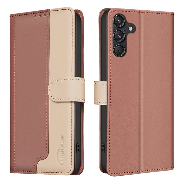 Allytechgroup Galaxy A05 Wallet Case, Stitching Color PU Leather RFID Blocking Cards Holder Magnetic Closure Shockproof Book Cover Case for Samsung Galaxy A05, Brown