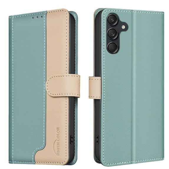 Allytechgroup Galaxy A05 Wallet Case, Stitching Color PU Leather RFID Blocking Cards Holder Magnetic Closure Shockproof Book Cover Case for Samsung Galaxy A05, Green