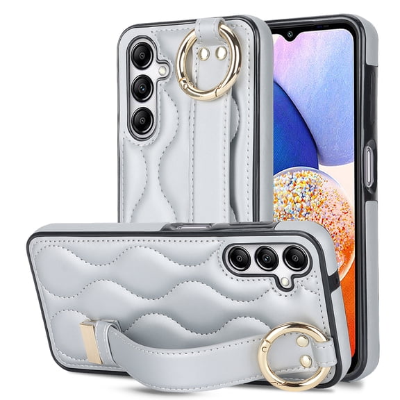 Allytechgroup Galaxy A14 5G Case with Keychain, Luxury Girly PU Leather Back Cover Bracket Stand Shockproof Bumper Drop Proof Phone Case Cover for Samsung Galaxy A14 5G, Silver