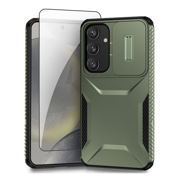 Allytechgroup Galaxy A14 5G Rugged Case with Screen Protector, Sliding Camera Lens Protector Bumper Shockproof Anti-Scratch Slim Phone Case Cover for Samsung Galaxy A14 5G, Darkgreen