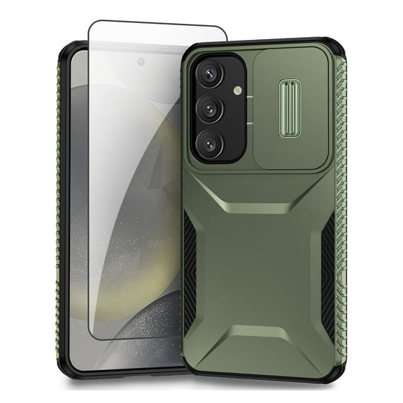 Allytechgroup Galaxy A15 5G Rugged Case with Screen Protector, Sliding Camera Lens Protector Bumper Shockproof Anti-Scratch Slim Phone Case Cover for Samsung Galaxy A15 5G, Darkgreen