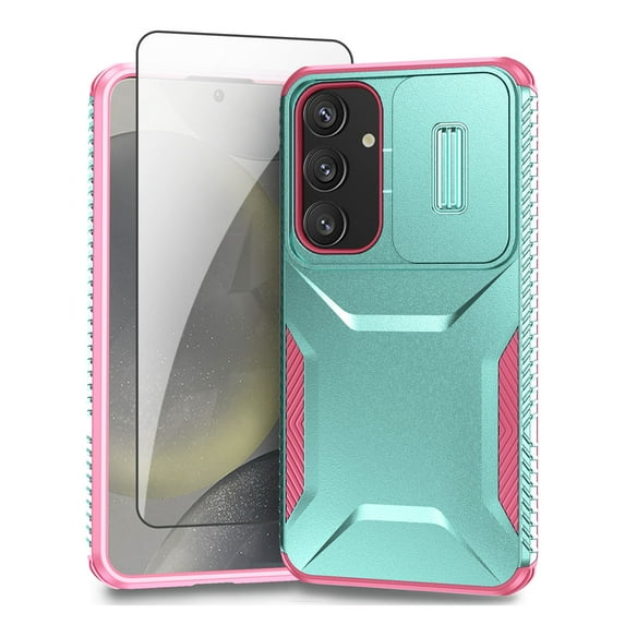 Allytechgroup Galaxy A15 5G Rugged Case with Screen Protector, Sliding Camera Lens Protector Bumper Shockproof Anti-Scratch Slim Phone Case Cover for Samsung Galaxy A15 5G, Green