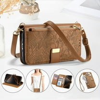 Allytechgroup for Galaxy A16 5G Case, PU Leather Floral Embossed Flip Stand Hand Wrist Shoulder Strap Zipper Pocket Cards Slots Shockproof Wallet Case Cover for Samsung Galaxy A16 5G, Brown